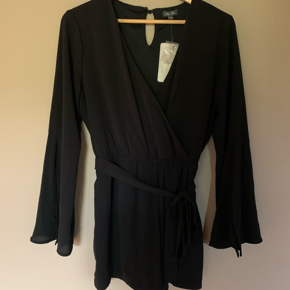 Lily Rose Pants - Black Long Sleeve Romper